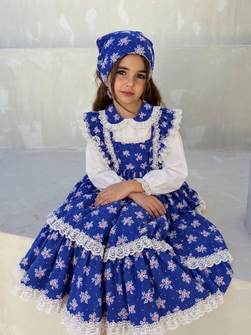 Vintage Girls Dress Size 6 Blue White (c1)